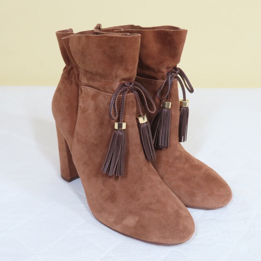 Louise Et Cie Brown Taedin Tassel Kid Suede Leather Heel Ankle Booties Sz 7.5
